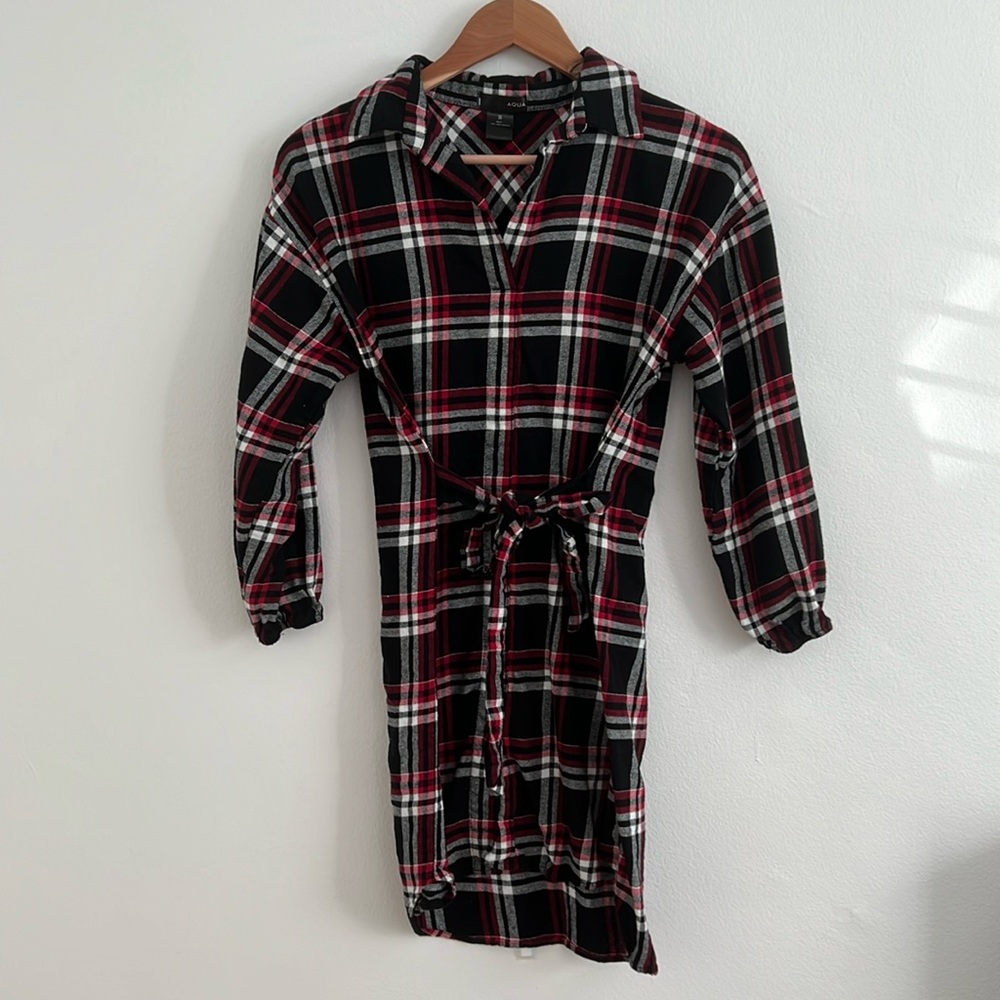 Aqua Plaid Sweater Dress